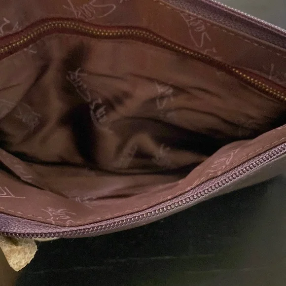 Ruth E. Saltz Leather Clutch. Brown. Rose Detail. 11”x6”. - Picture 4 of 6